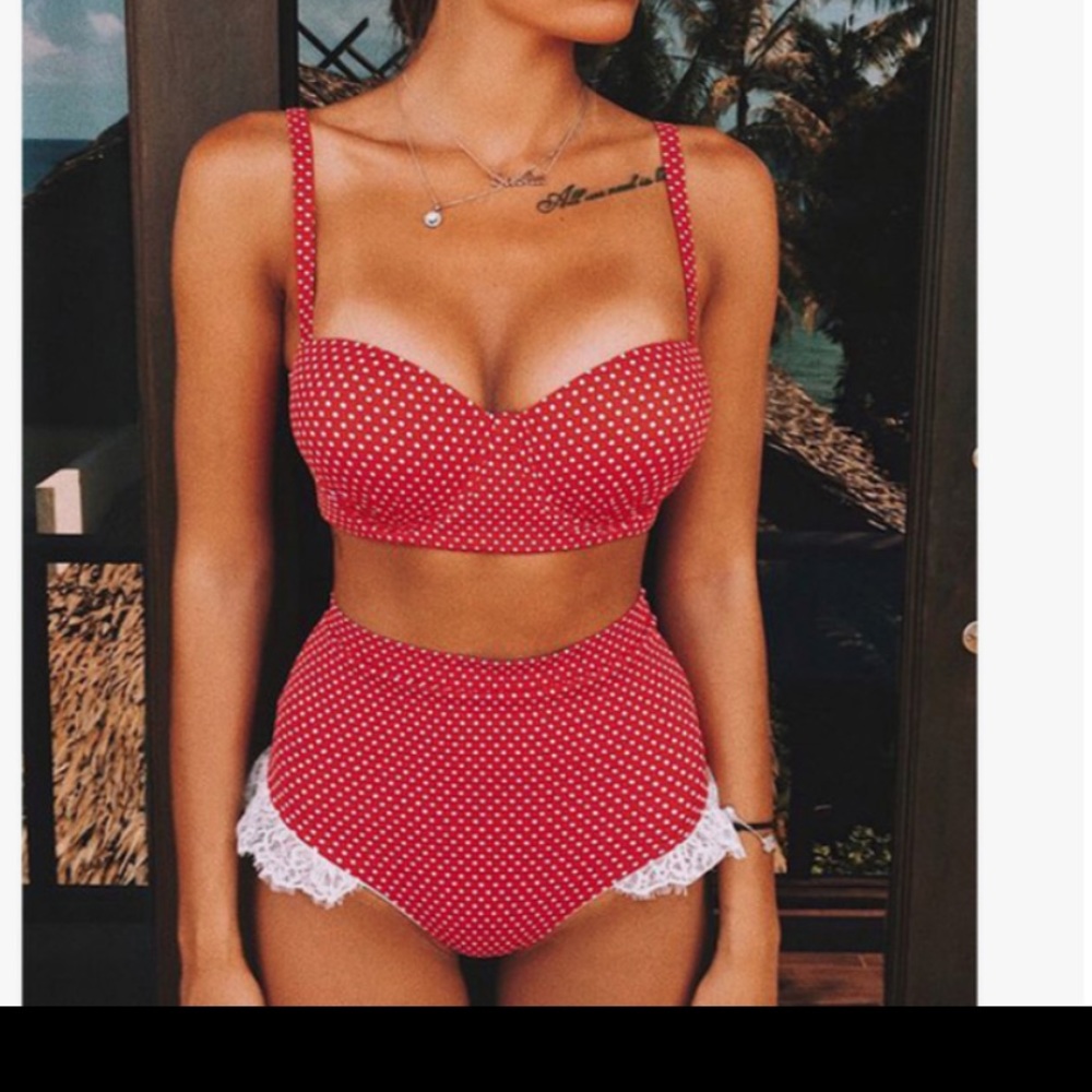 High Wasited Polka Dot Two Piece Bikini Size M NWOT